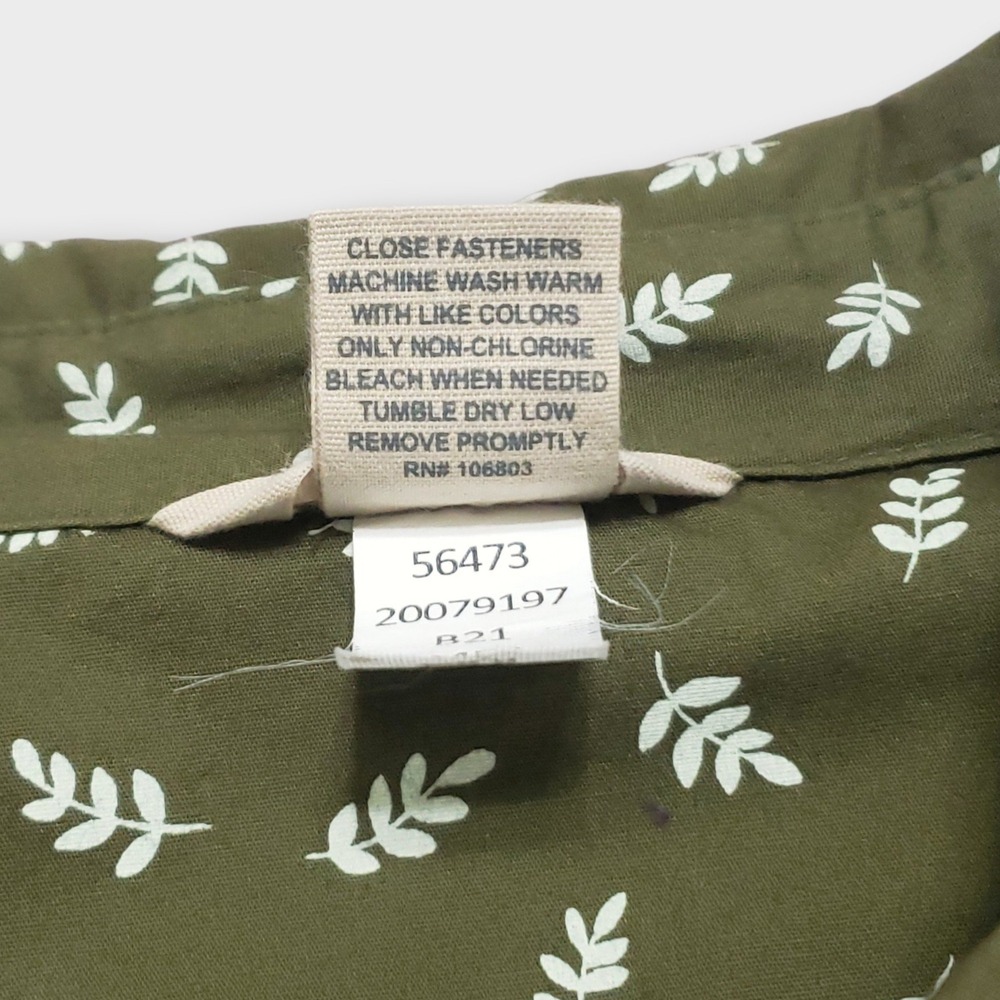 Duluth Trading Co Womens XXL Green Leaf Print Roll Tab Sleeve Button Down Shirt - Picture 7 of 11